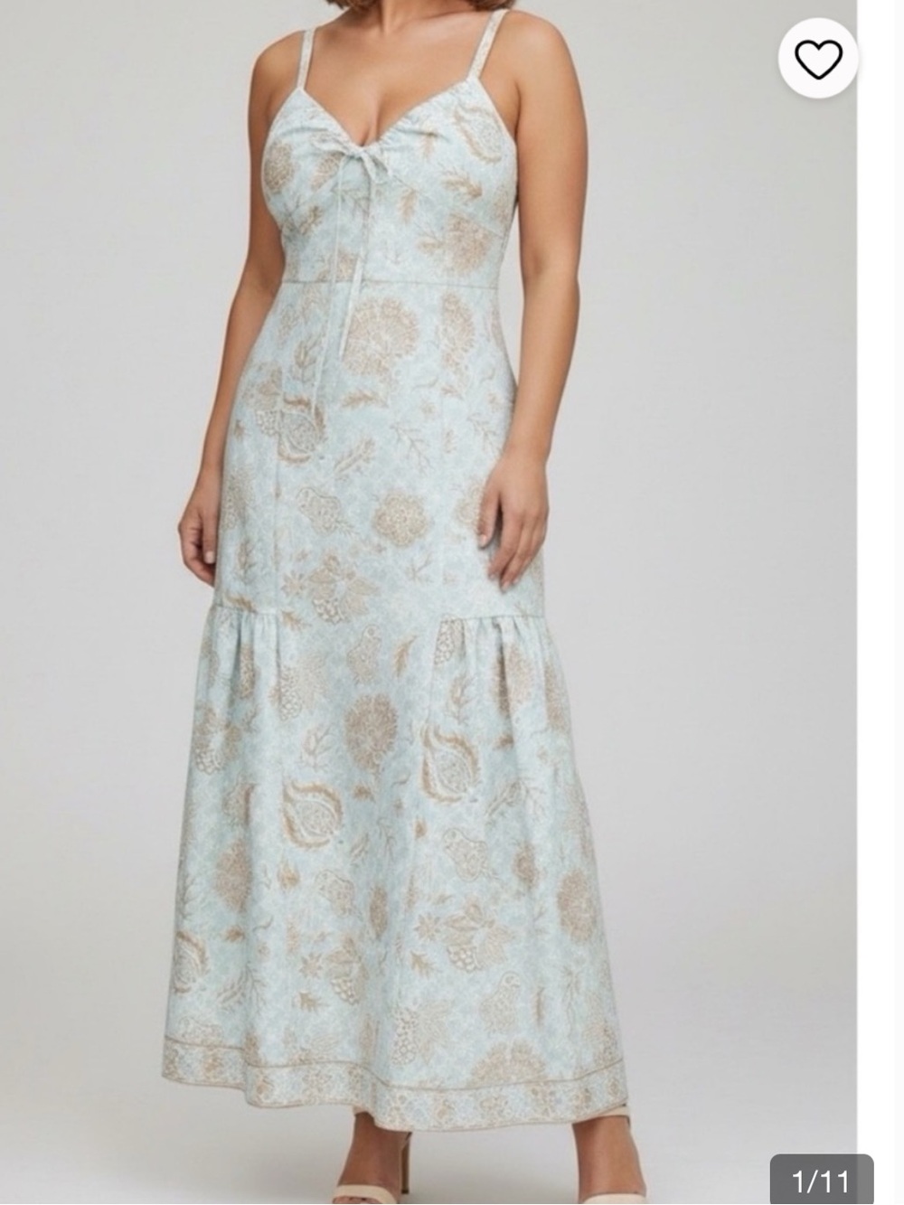 Hill House Light Blue and Beige Floral Tie-Front Maxi Dress